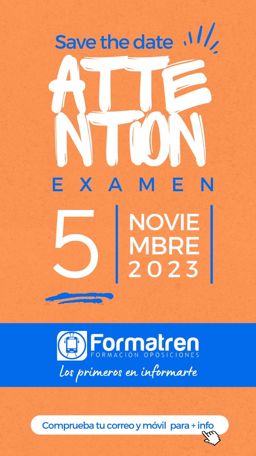 Cartel de Formatren recordando la fecha del examen de oposiciones el 5 de noviembre de 2023.